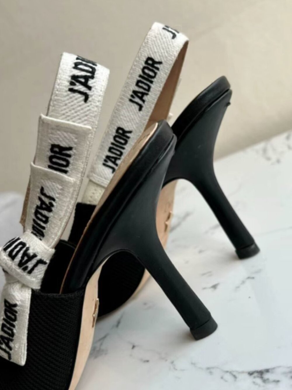 Dior J'ADIOR Black Fabric Slingback Pointed Toe High Heels - Picture 6 of 8